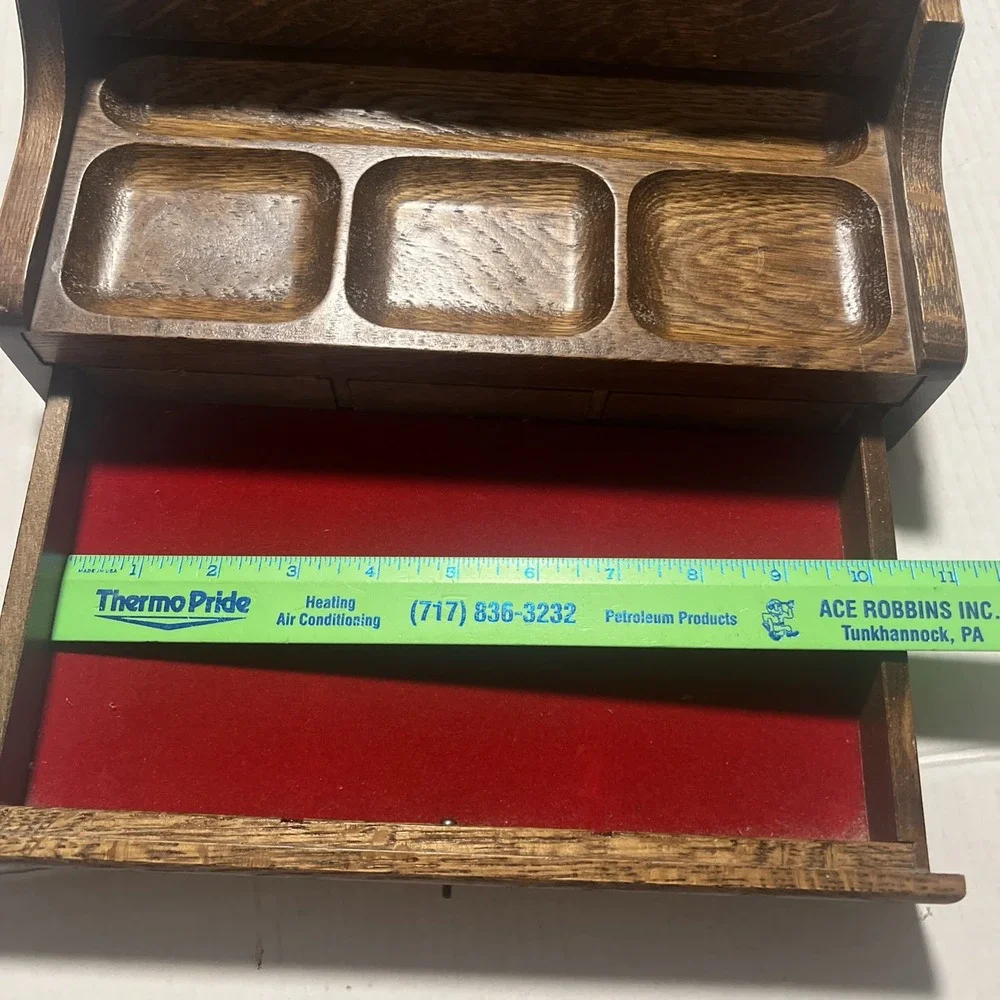 MidCentury Wooden Men's Valet Dresser Top Jewelry Organizer Red Velvet Lining